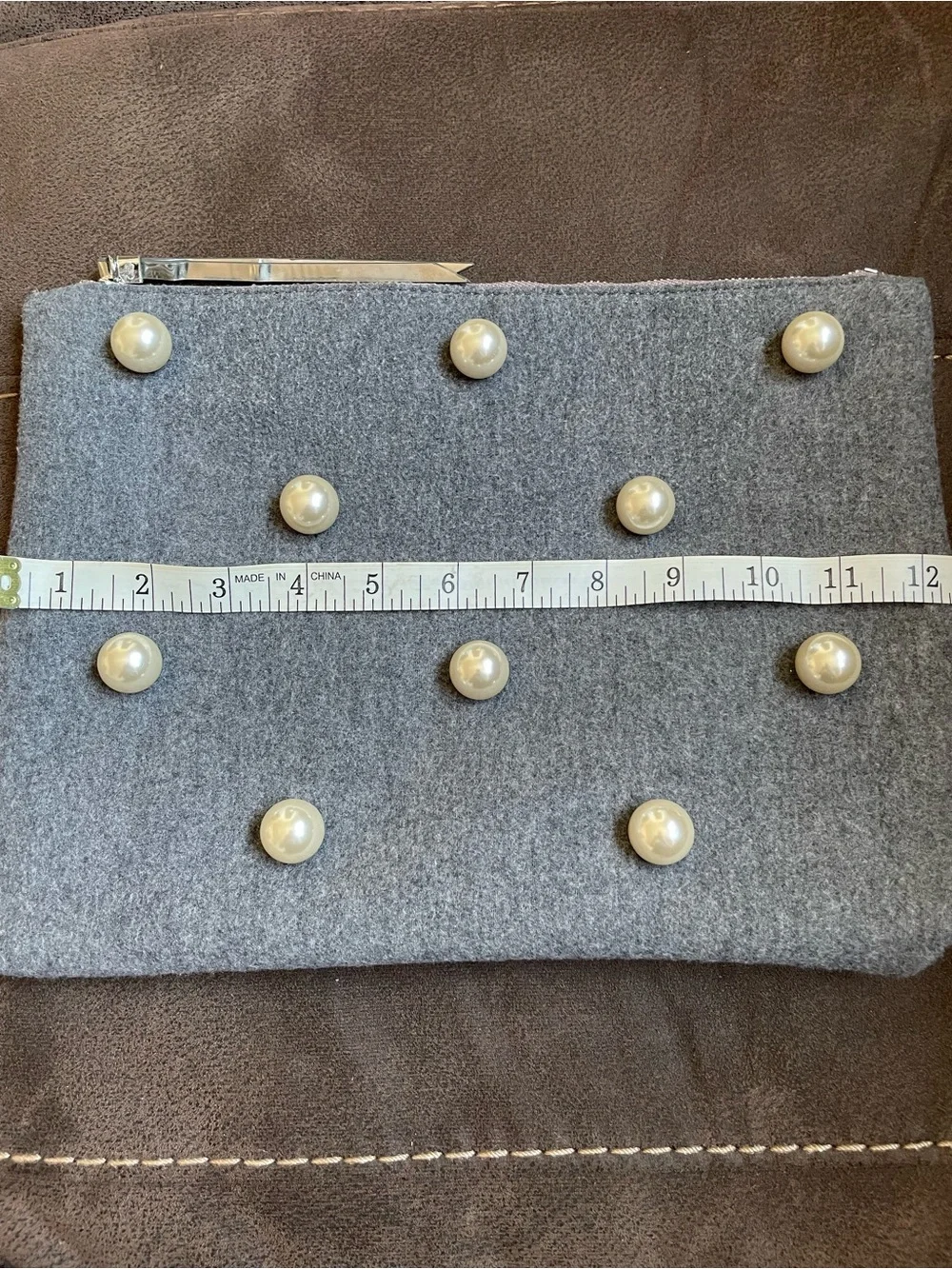 Banana Republic Gray Felt Pearl Wristlet Clutch Pouch